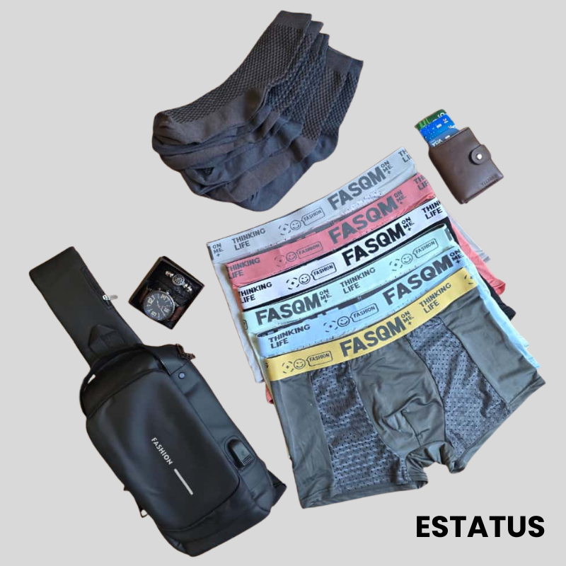 Pack Premium Full Men — 3 Boxers + 3 Medias + Billetera + Reloj + Pulsera por S/99